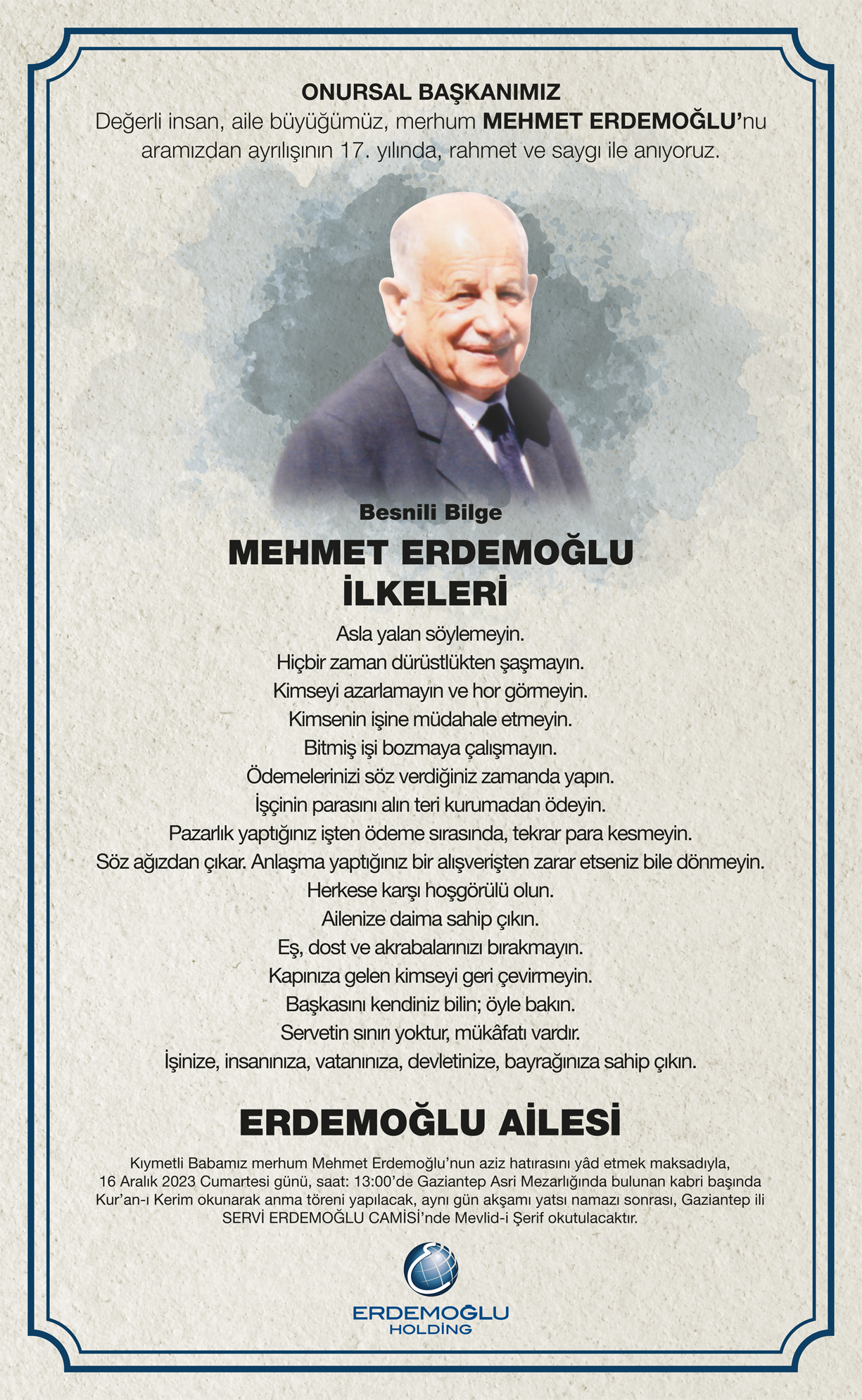 Mehmet Erdemoğlu Anma