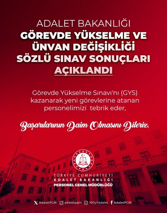 Adalet Bakanlığı Görevde Yükselme Sonuçları