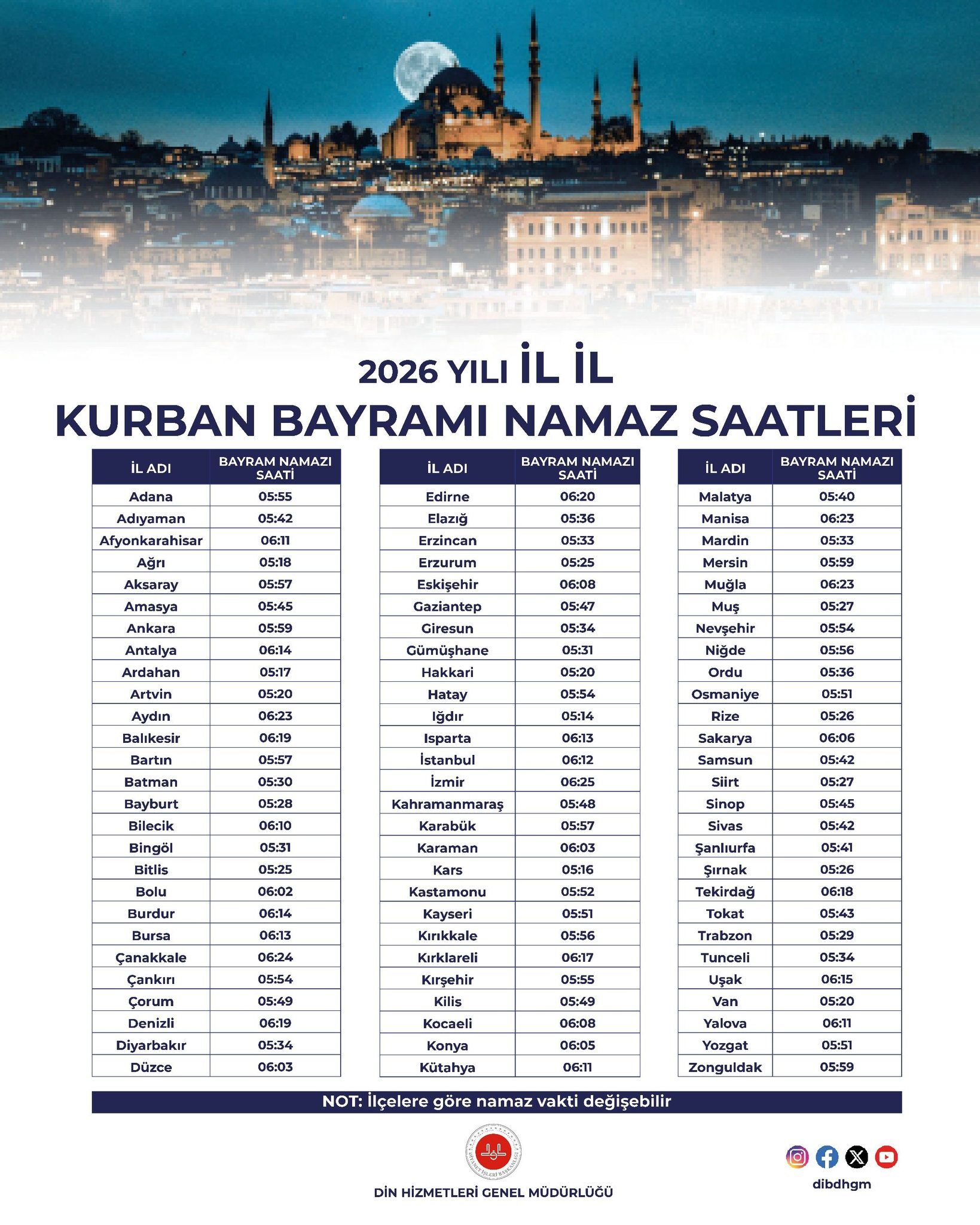 Bayram Namaz Saatleri