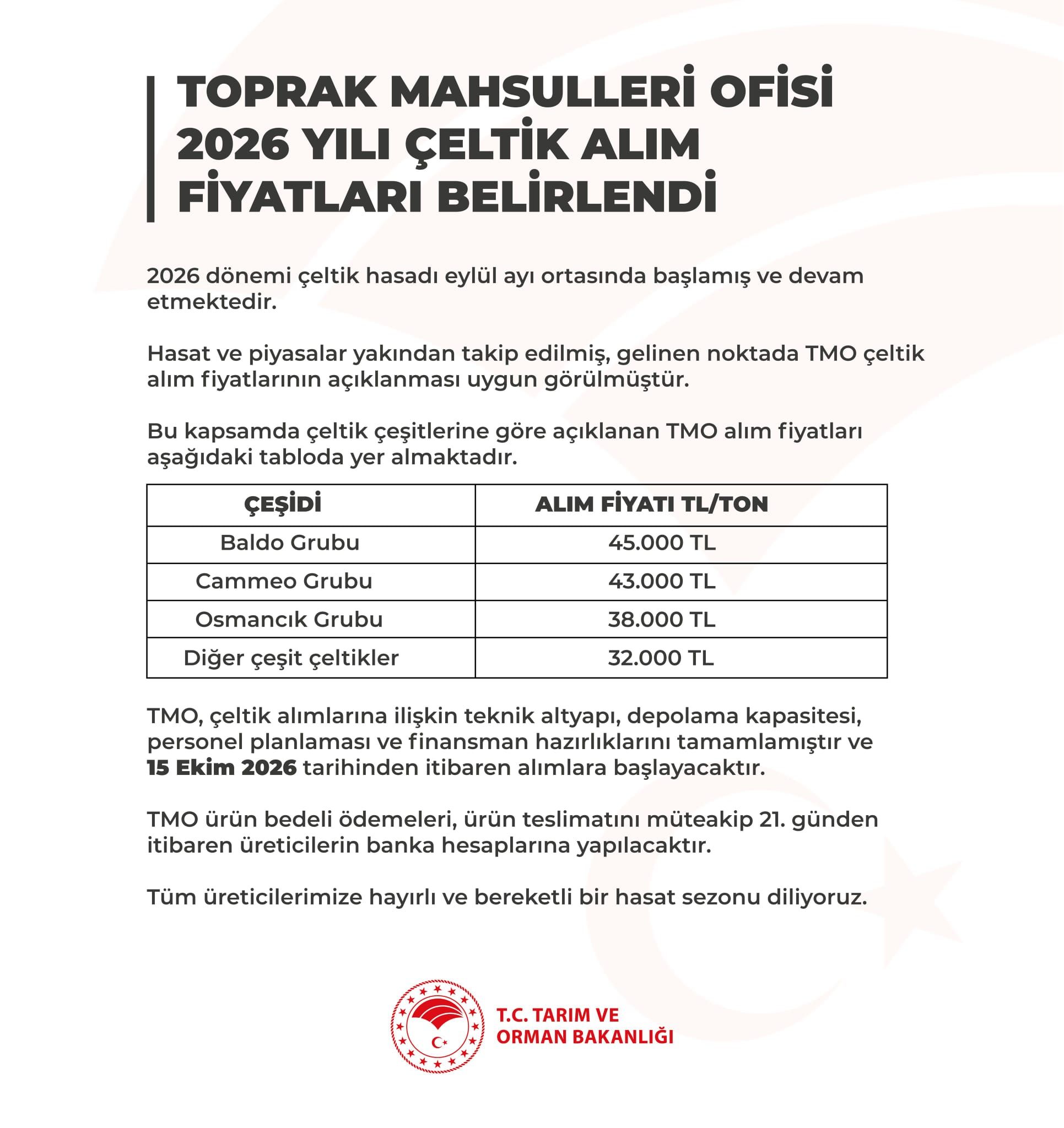 Tmo 2026 Çeltik Alım Fiyatlarını Açıkladı