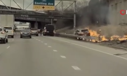 Sürücü yanan araçtan saniyelerle kurtuldu