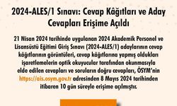 2024-ALES Sınavı Cevap ve Aday Cevapları Erişime Açıldı