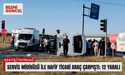 Servis midibüsü ile hafif ticari araç çarpıştı; 12 yaralı