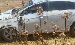 Araziye devrilen otomobilin sürücüsü yaralandı