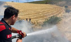 Buğday ve arpa tarlasında çıkan yangın söndürüldü