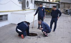 Su tahliye borusuna sıkışan kedi yavrusu kurtarıldı