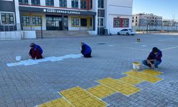 Adıyaman'da gönüllüler okul bahçelerine geleneksel oyun alanları çizdi