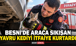 Besni’de Araca Sıkışan Yavru Kediyi İtfaiye Kurtardı