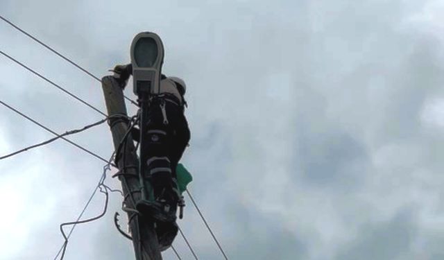 Gerger’de elektrik direğinde kedi kurtarma operasyonu 