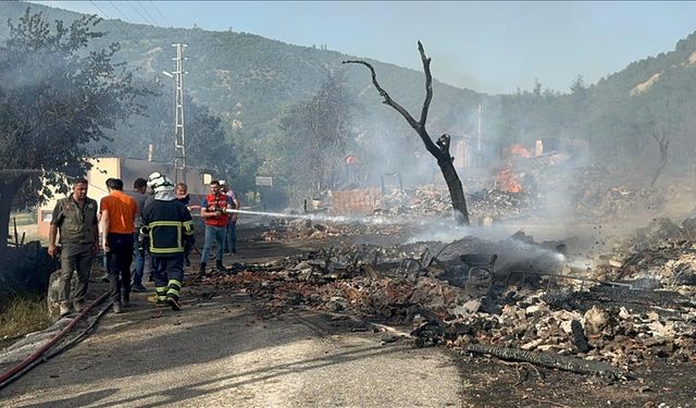 Köyde çıkan yangında 10 ev yandı