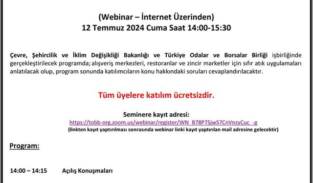 Restoranlar ve Zincir Marketler İçin Sıfır Atık Uygulamaları Bilgilendirme Webinarı