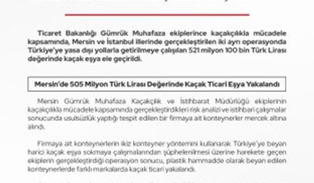 521 Milyon Tl Değerinde Kaçak Eşya Ele Geçirildi