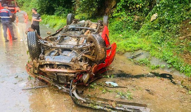 Freni boşalan kamyonet uçuruma yuvarlandı