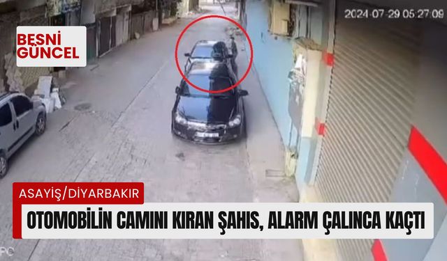 Otomobilin camını kıran şahıs, alarm çalınca kaçtı