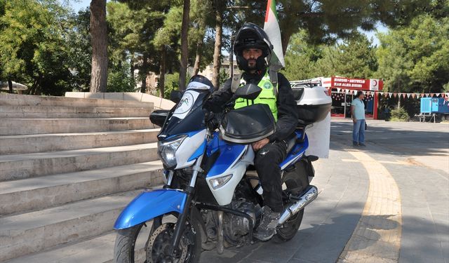 Filistin halkına destek için motosikletiyle gezen Cincik, Mardin'e ulaştı