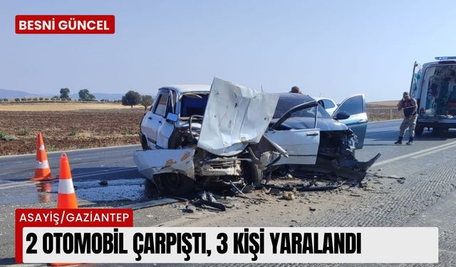 2 Otomobil çarpıştı, 3 kişi yaralandı