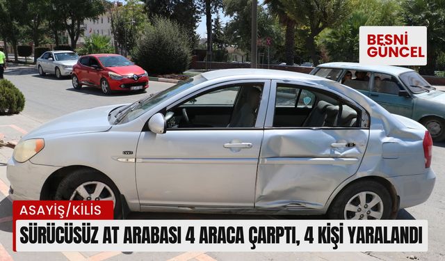 Sürücüsüz at arabası 4 araca çarptı, 4 kişi yaralandı