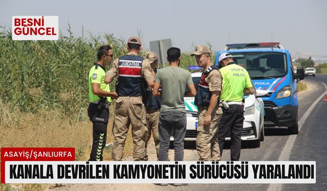 Kanala devrilen kamyonetin sürücüsü yaralandı