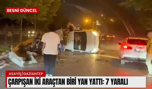 Çarpışan iki araçtan biri yan yattı: 7 yaralı