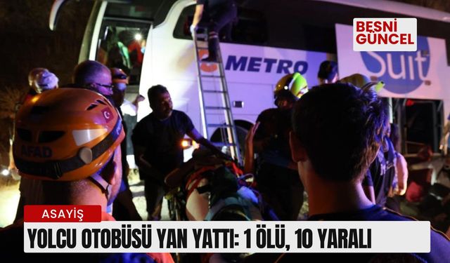 Mercedes marka yolcu otobüsü yan yattı: 1 ölü, 10 yaralı