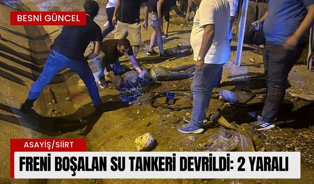 Freni boşalan su tankeri devrildi: 2 yaralı