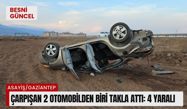 Çarpışan 2 otomobilden biri takla attı: 4 yaralı