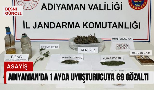 Adıyaman'da 1 ayda uyuşturucuya 69 gözaltı