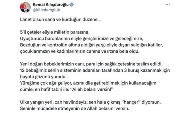 Kılıçdaroğlu'na, Cumhurbaşkanı Erdoğan'a hakaret davası açıldı