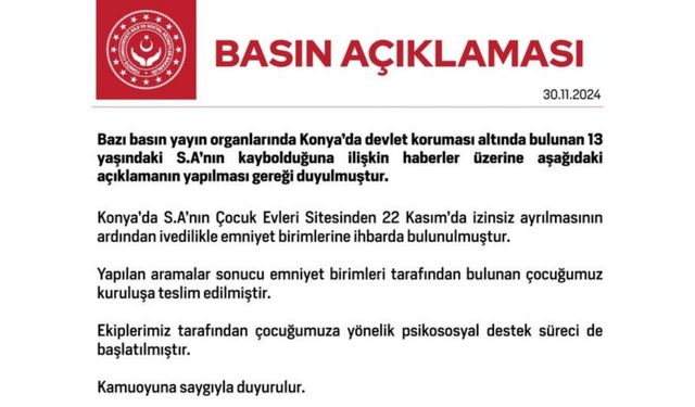 Bakanlıktan kaybolan çocuk hakkında açıklama