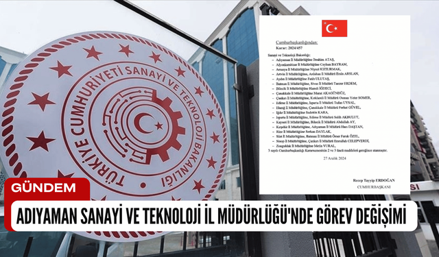 Adıyaman Sanayi ve Teknoloji İl Müdürlüğü'nde Görev Değişimi