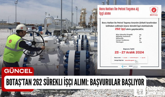 BOTAŞ’tan 262 Sürekli İşçi Alımı: Başvurular Başlıyor