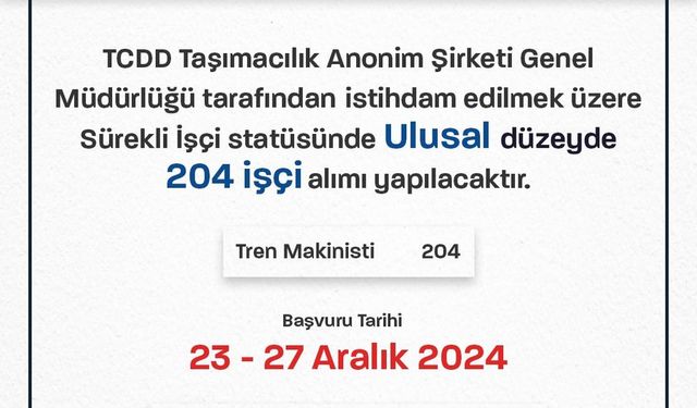 TCDD taşımacılık AŞ. Genel  Müdürlüğü işci alımı