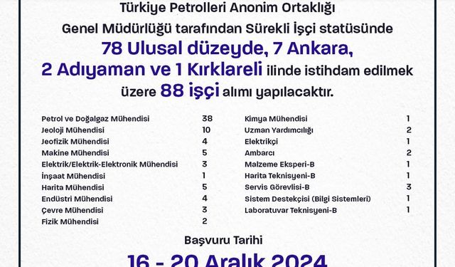 TPAO 88 Kişilik İşçi Alımına Başvurular Devam Ediyor