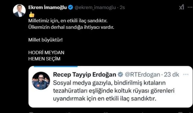 İmamoğlu’ndan Cumhurbaşkanı Erdoğan’a seçim yanıtı