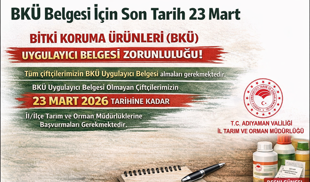 Çiftçilere BKÜ Belgesi İçin Son Tarih Uyarısı