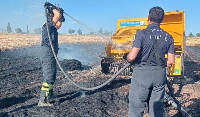 Hasancık Köyü'nde balya makinesi yangını