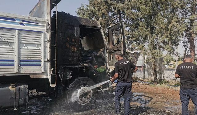 Nusaybin'de park halindeki kamyon alev aldı