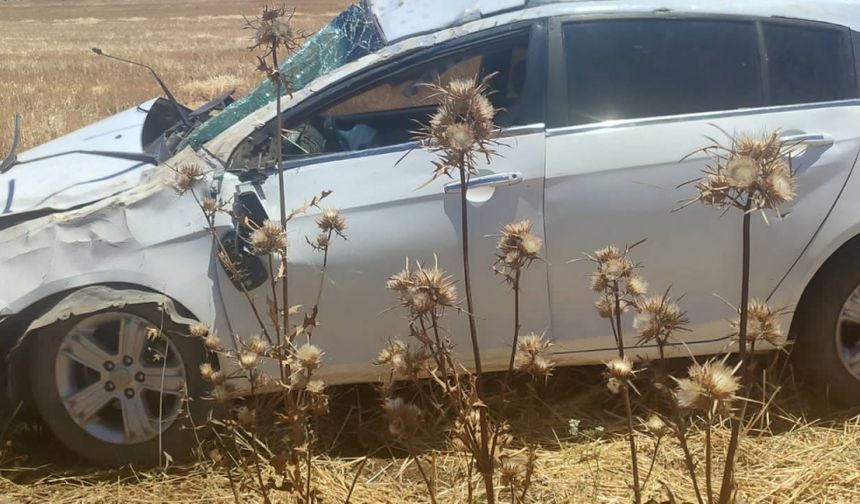 Araziye devrilen otomobilin sürücüsü yaralandı