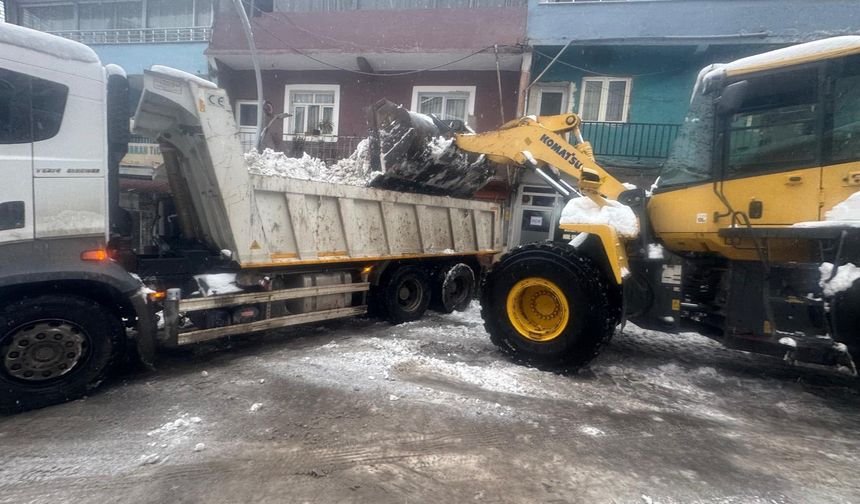 Uludere'de biriken kar kamyonlarla ilçe dışına taşınıyor