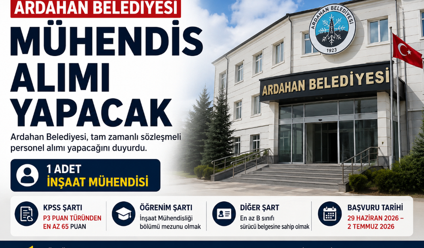 Ardahan Belediyesi’nden Personel Alım İlanı