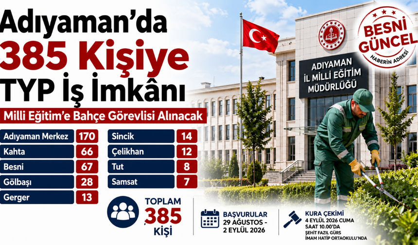 Adıyaman’da Milli Eğitim’e 385 Bahçe Görevlisi